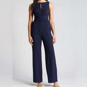 270. NWOT! Vince Camuto Cross Front Keyhole Wide Leg Crepe Jumpsuit | Navy | 10